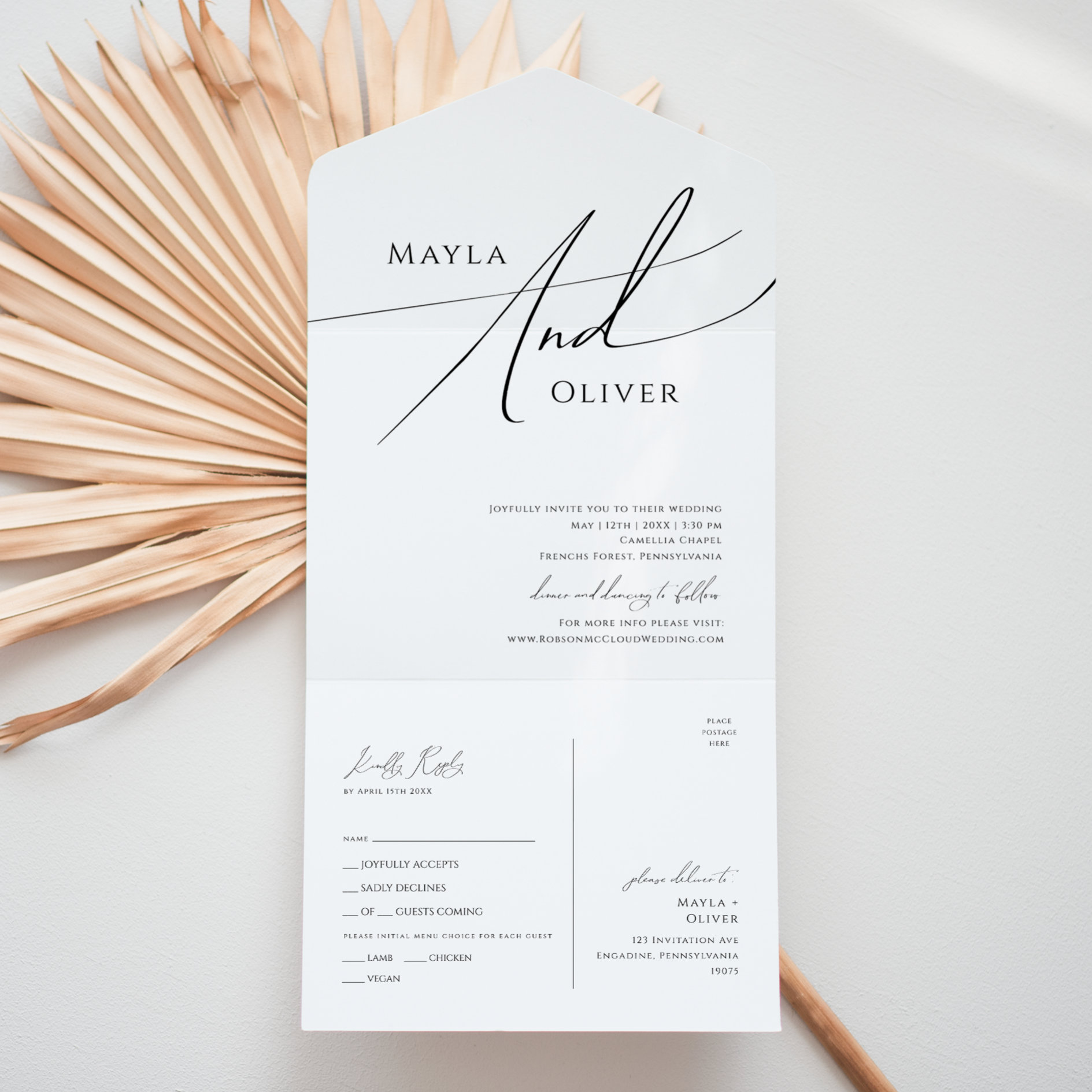 Whimsical Minimal Script Casual Seal and Send All In One Invitation