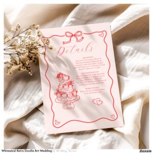 Whimsical Retro Doodle Art Wedding Enclosure Card