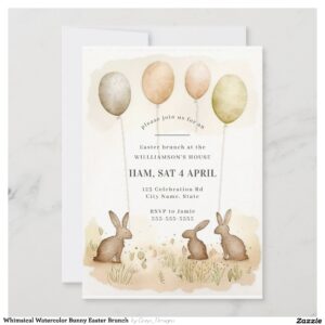 Whimsical Watercolor Bunny Easter Brunch Invitation