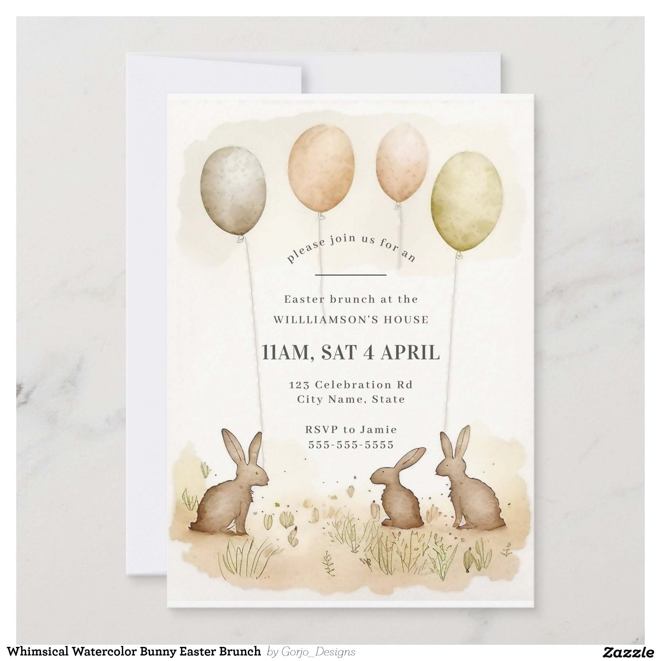 Whimsical Watercolor Bunny Easter Brunch Invitation