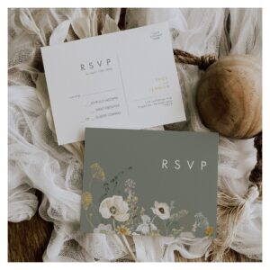 Whimsical Wildflower Sage Green Wedding RSVP Postcard