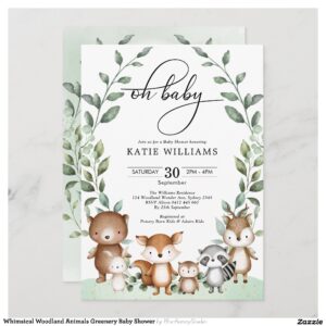 Whimsical Woodland Animals Greenery Baby Shower Invitation