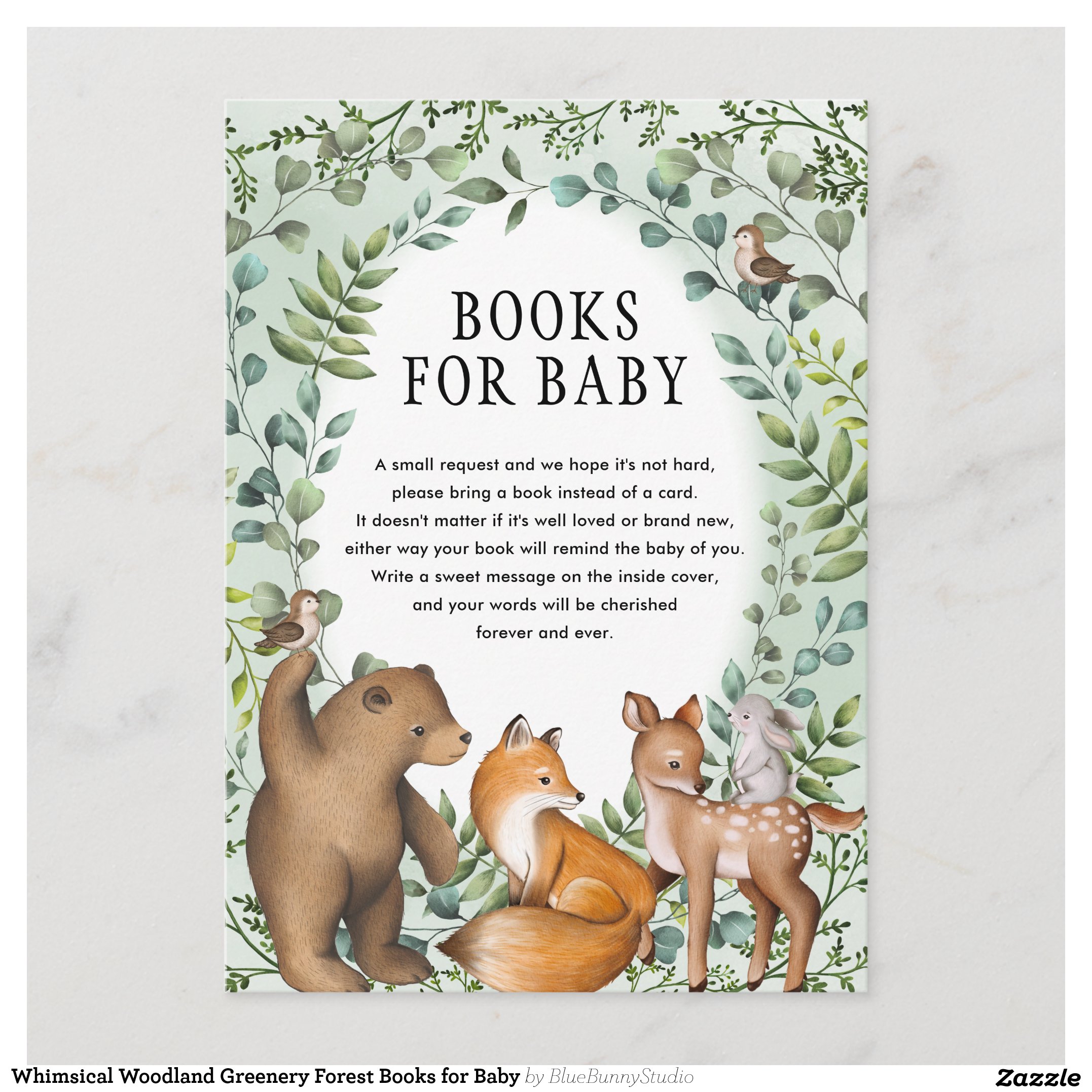Whimsical Woodland Greenery Forest Books for Baby Enclosure Card