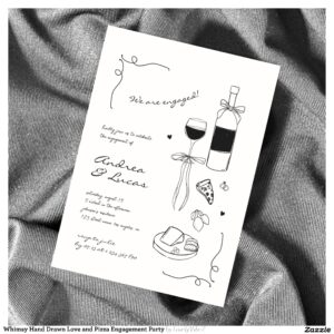 Whimsy Hand Drawn Love and Pizza Engagement Party Invitation