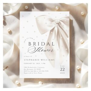 White Bow Pearls Bridal Shower Invitation
