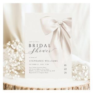 White Elegant Bow Bridal Shower Invitation