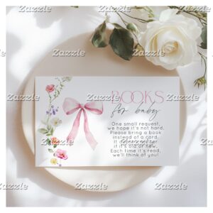 Wildflower Pink Bow Books for baby ticket Enclosure Card
