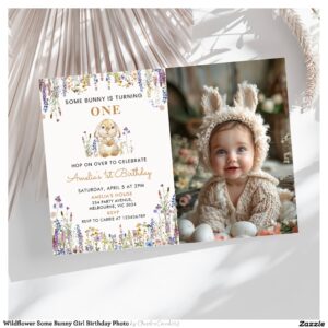 Wildflower Some Bunny Girl Birthday Photo Invitation