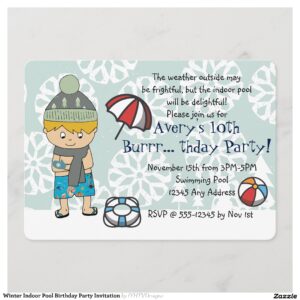 Winter Indoor Pool Birthday Party Invitation
