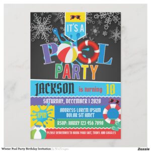 Winter Pool Party Birthday Invitation