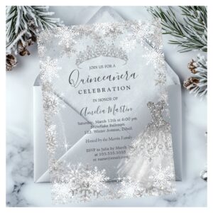 Winter Snowflake Clear Fosted Quinceanera Acrylic Invitations