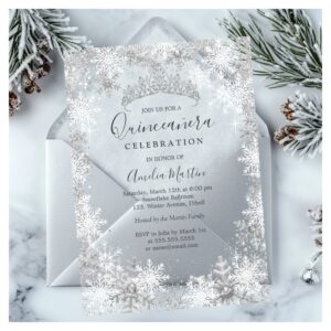 Winter Snowflake Fosted Quinceanera Acrylic Invitations