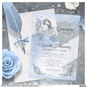 Winter Wonderland Silver Light Blue Quinceanera Acrylic Invitations
