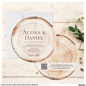 Wood Cut Grain QR Code Details Rustic Wedding Invitation
