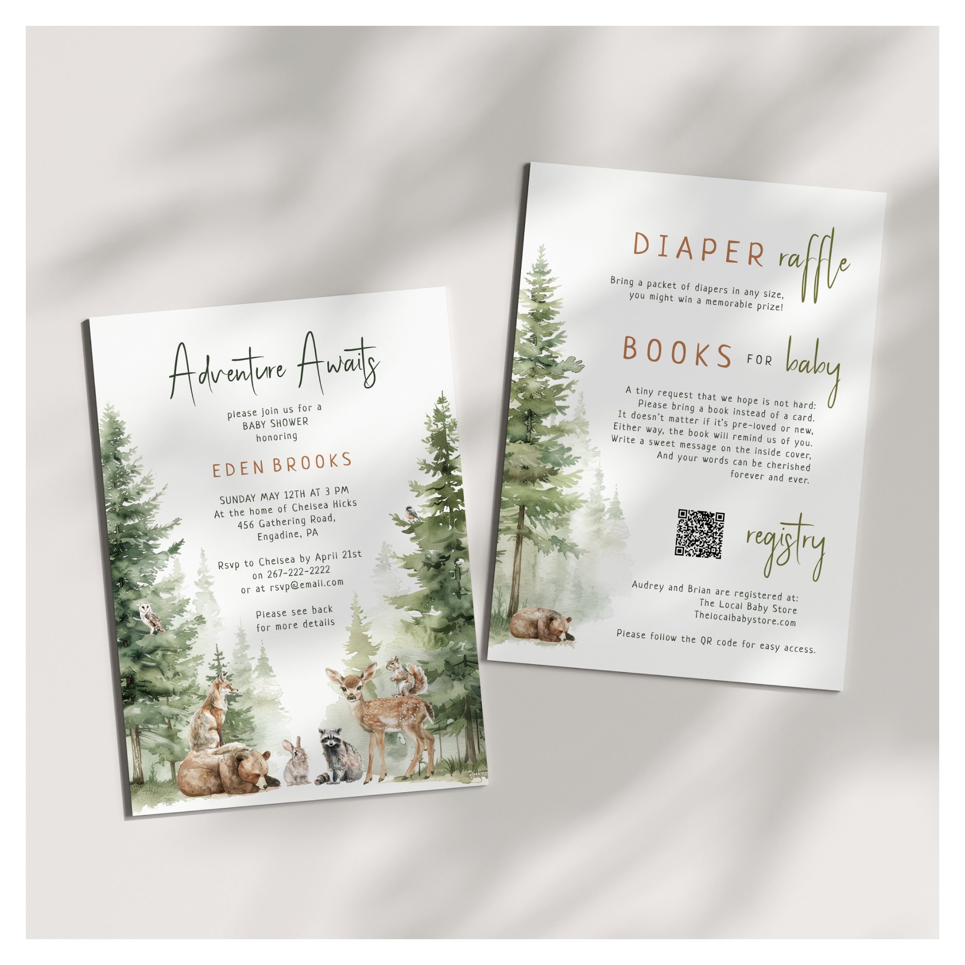 Woodland Adventure Awaits All in One Baby Shower Invitation