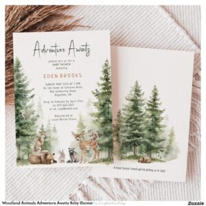 Woodland Animals Adventure Awaits Baby Shower Invitation