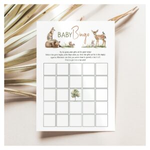 Woodland Animals Baby Shower Baby Bingo Card