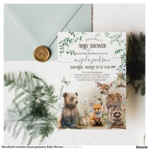 Woodland animals forest greenery Baby Shower Invitation