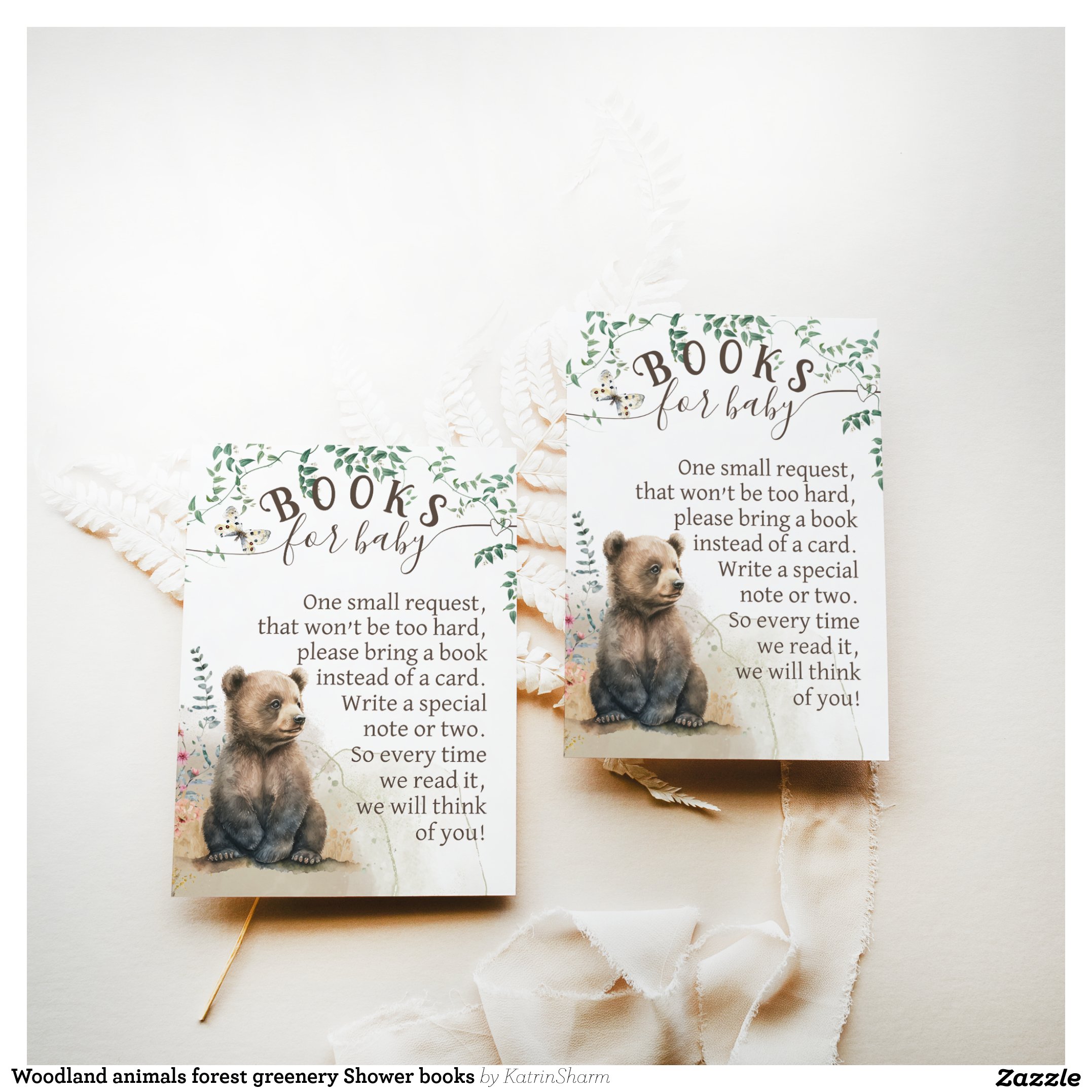 Woodland animals forest greenery Shower books Enclosure Card