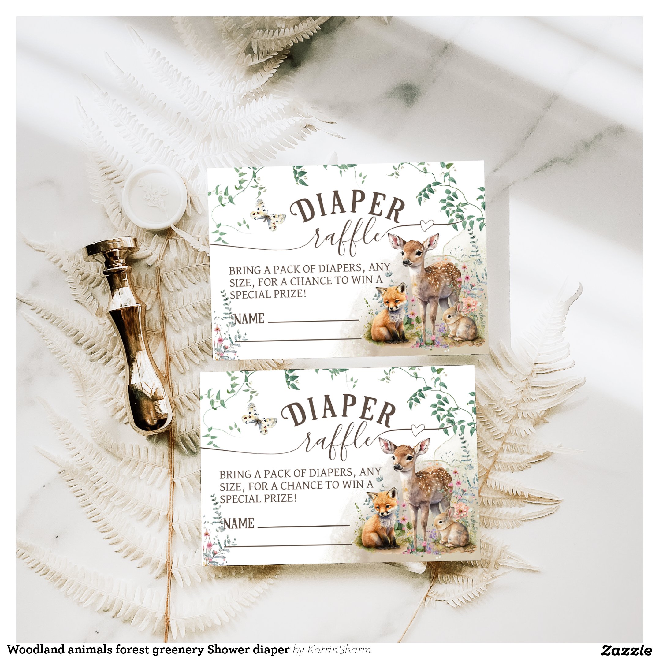 Woodland animals forest greenery Shower diaper Enclosure Card