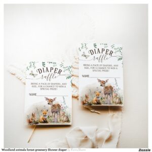 Woodland animals forest greenery Shower diaper Enclosure Card
