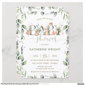 Woodland Animals Greenery Baby Shower Boy Girl Invitation