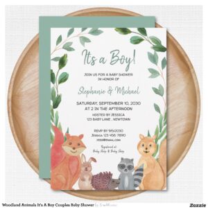 Woodland Animals It's A Boy Couples Baby Shower Invitation