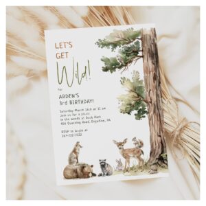 Woodland Animals "Let's Get Wild" Kids Birthday Invitation