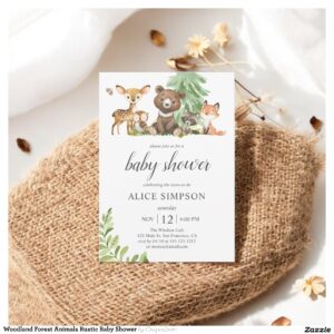 Woodland Forest Animals Rustic Baby Shower Invitation