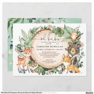 Woodland Greenery Animals Neutral Baby Shower Invitation
