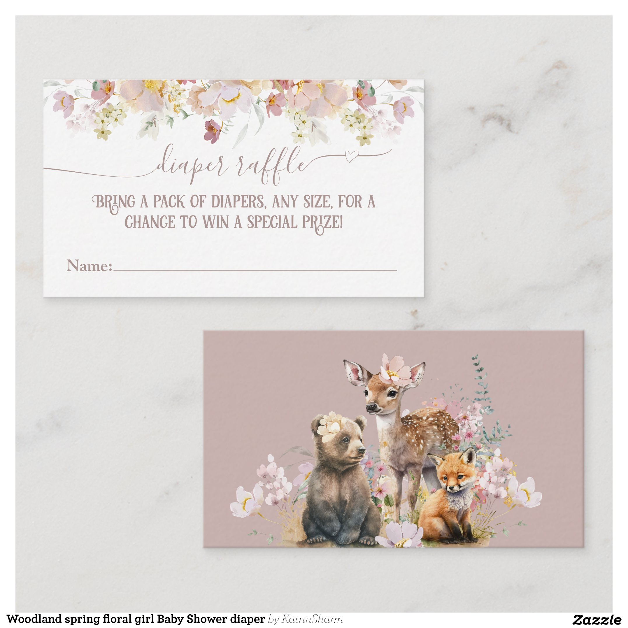 Woodland spring floral girl Baby Shower diaper Enclosure Card
