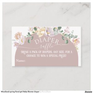 Woodland spring floral girl Baby Shower diaper Enclosure Card