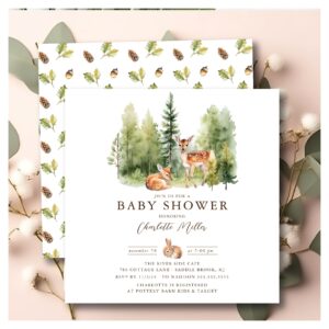 Woodland Wonder Deer Baby Shower Invitation