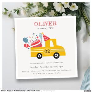 Yellow Any Age Birthday Party Cake Truck Invite