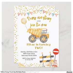 Yellow Dump Truck Boy Birthday Party Invitation
