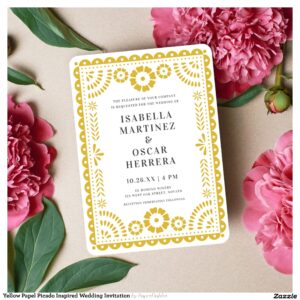 Yellow Papel Picado Inspired Wedding Invitation